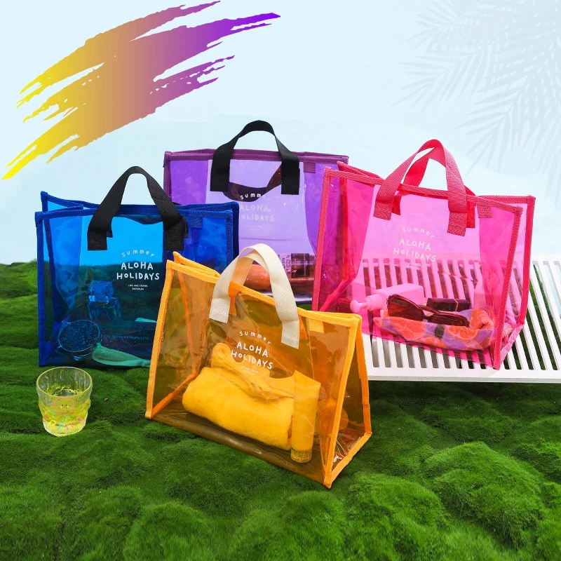 新款大号PVC手提游泳包时尚透明包沙滩包游泳包防水包游泳收纳包