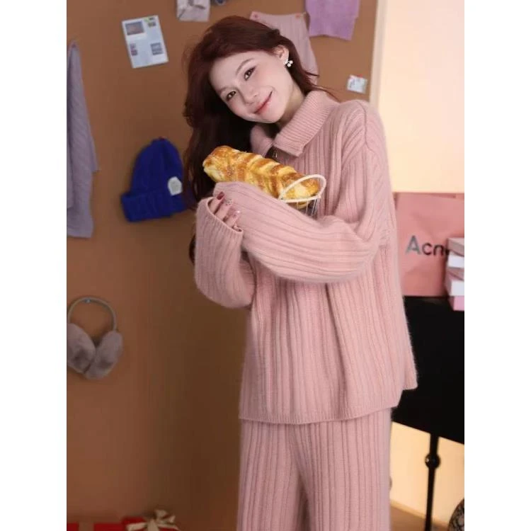 【起球包退】今年流行韩剧女主穿搭女秋冬装搭配整套加厚针织裤子潮