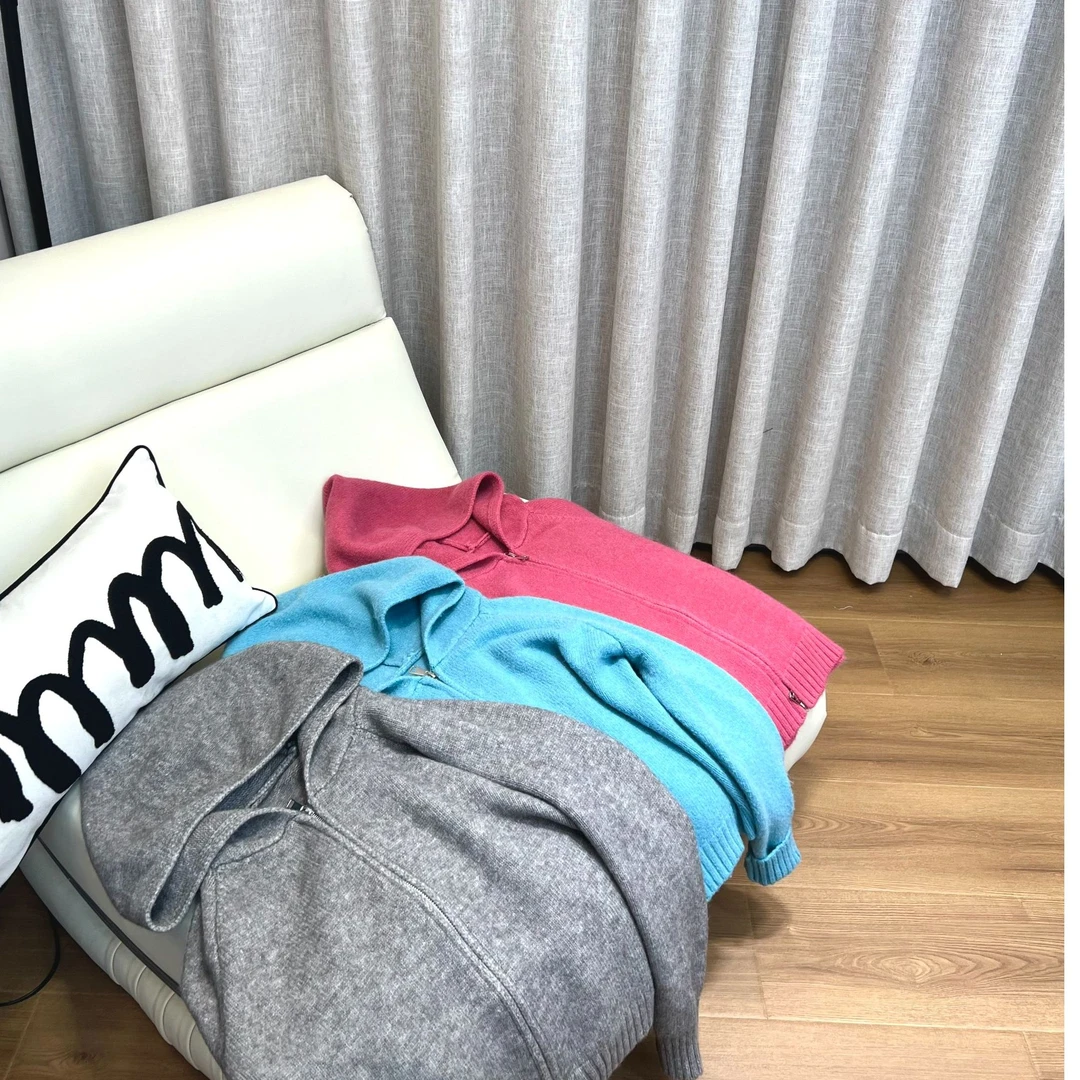 【木颜】慵懒风毛衣小个子外套连帽纯色开衫圆领上衣宽松 242132