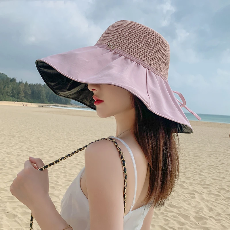 防晒帽女士网眼渔夫帽潮流镂空遮阳帽大帽檐夏季户外透气防紫外线