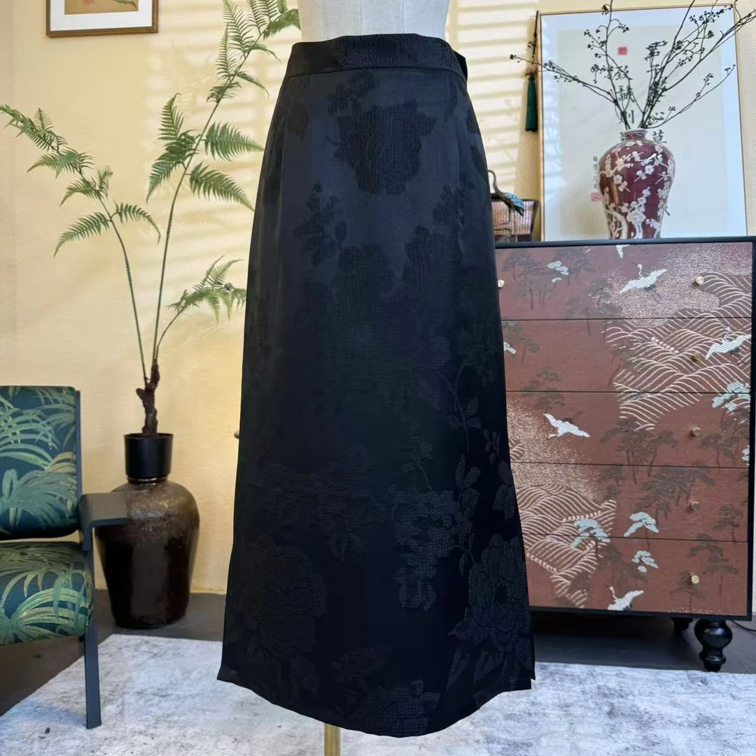 知羽.香云【千黛墨】新中式重磅提花香云纱可拆卸夹棉半裙ZY25002