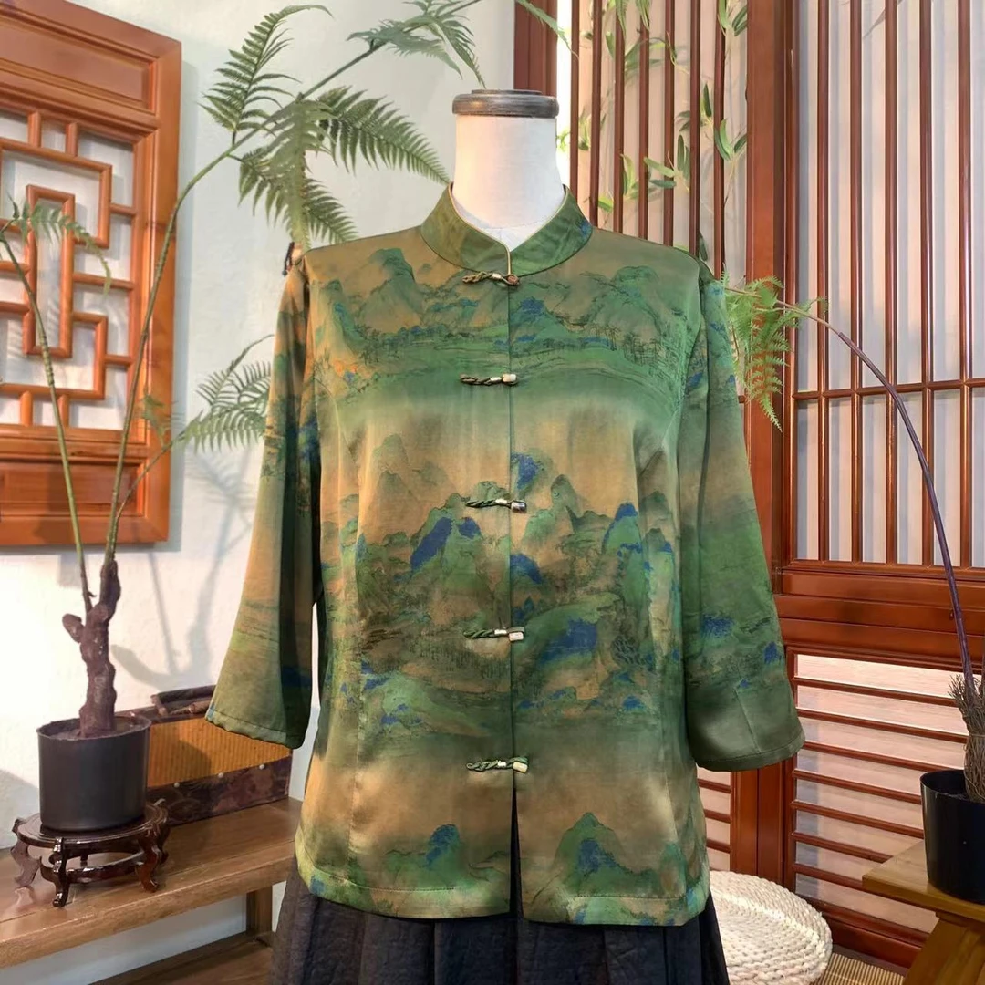 知羽香云【青山诗画】轻中式新国风立领重缎上衣外套FYX2183