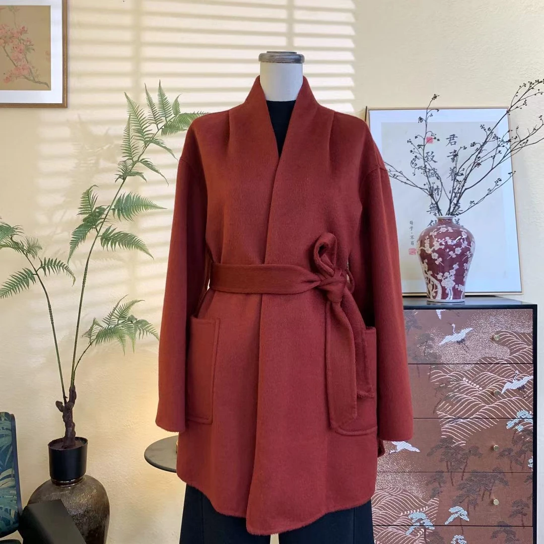 知羽.香云【倾颜】秋冬新品全羊毛气质女人配腰带羊毛大衣ZY24019