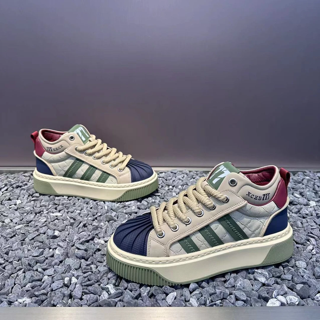 男款2024秋冬新款贝壳头时尚百搭加绒韩版板鞋软底舒适潮流休闲鞋