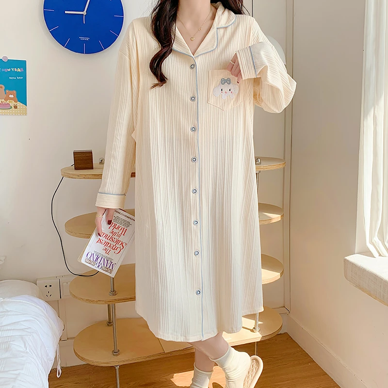 哺乳睡裙春秋季长袖纯棉孕妇睡衣产妇喂奶长款坐月子裙住院待产服