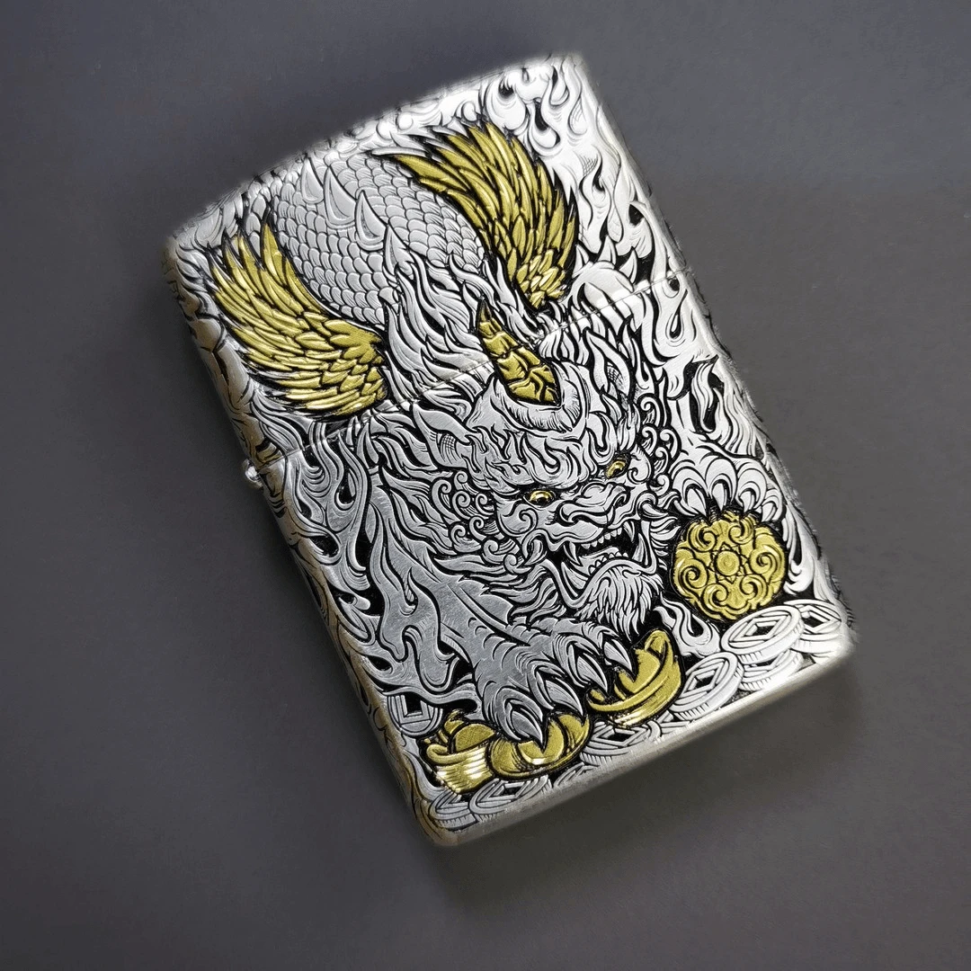 Zippo打火机正版/盔甲错金银【招财貔貅】男士礼物DY9912JY