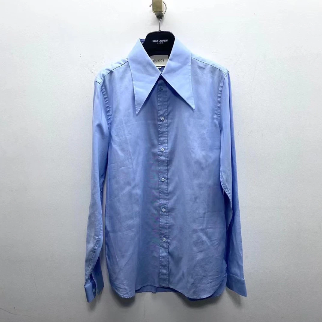 全新未使用 GUCCI/古驰 127788 男款蓝色商务衬衫