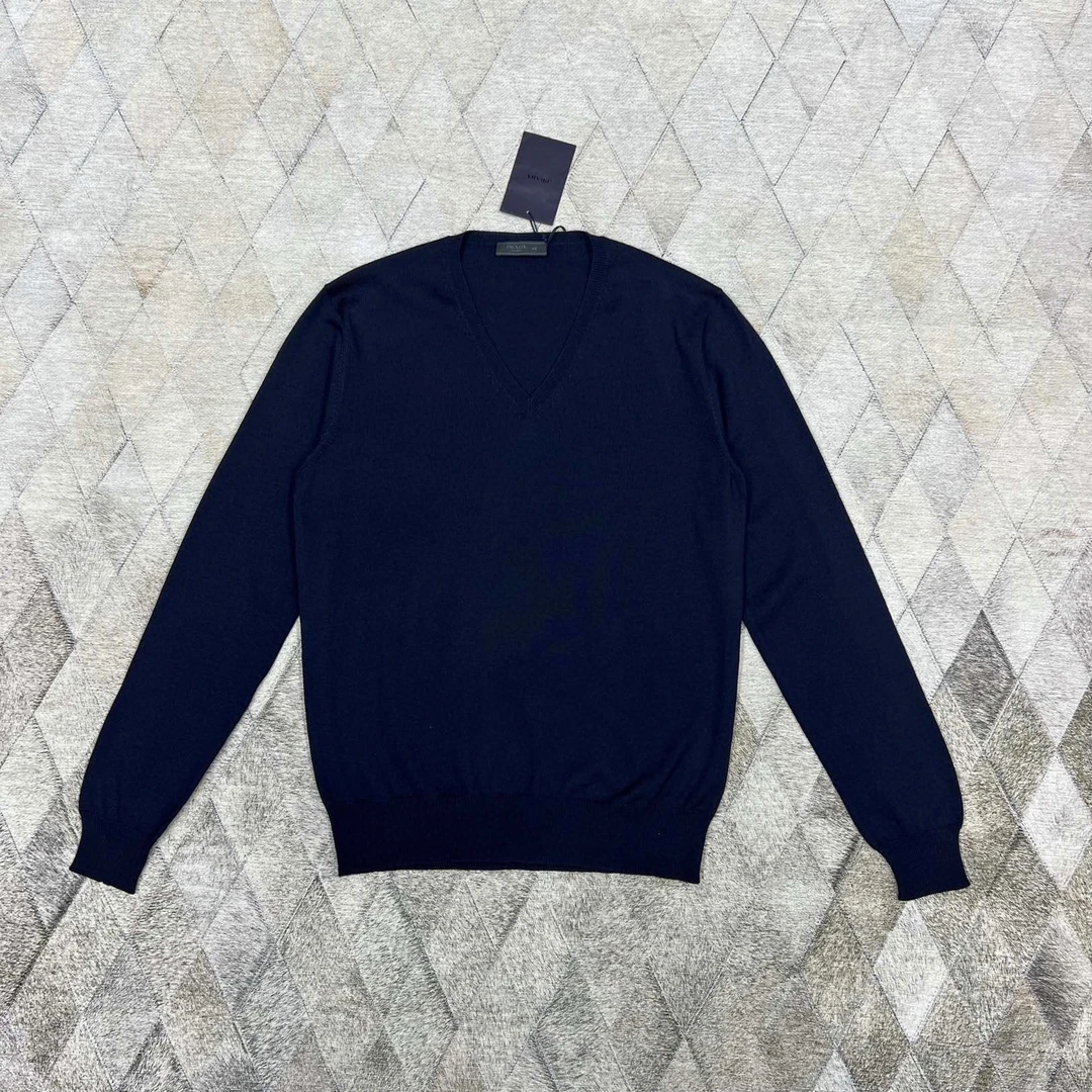 全新未使用 Prada/普拉达 125865 男士薄羊毛针织衫毛衣打底V领