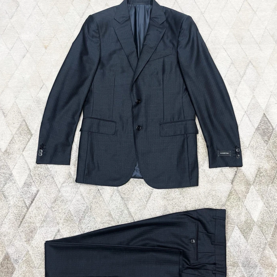 全新未使用  杰尼亚 130614 深灰色钻石羊毛套装西服