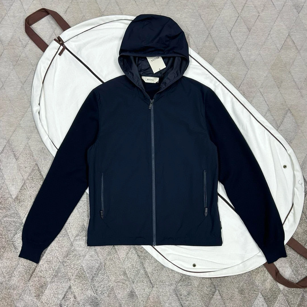 全新未使用 ErmenegildoZegna 127034 拼接薄棉夹克