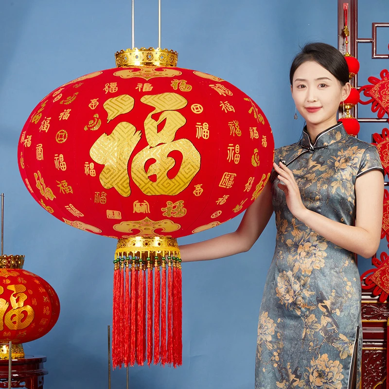 2024年百福款式一对大红灯笼大门口阳台长杆