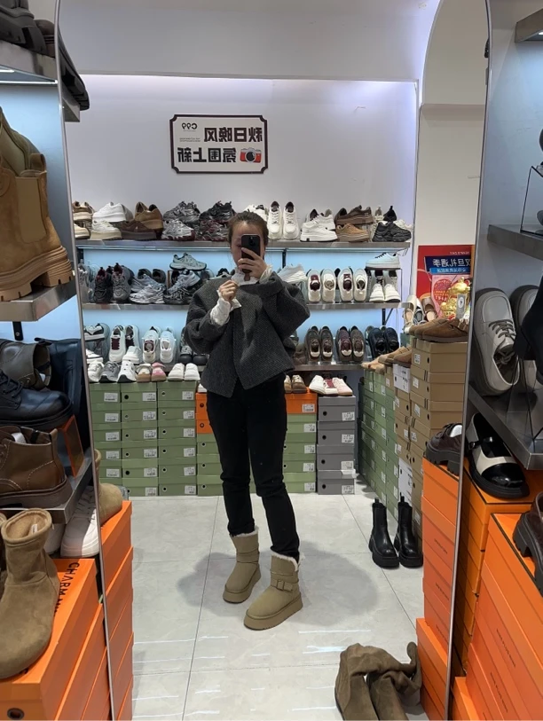 WANG SHUAI 厚底加绒保暖两穿款雪地靴2024新款秋冬加厚皮毛一体