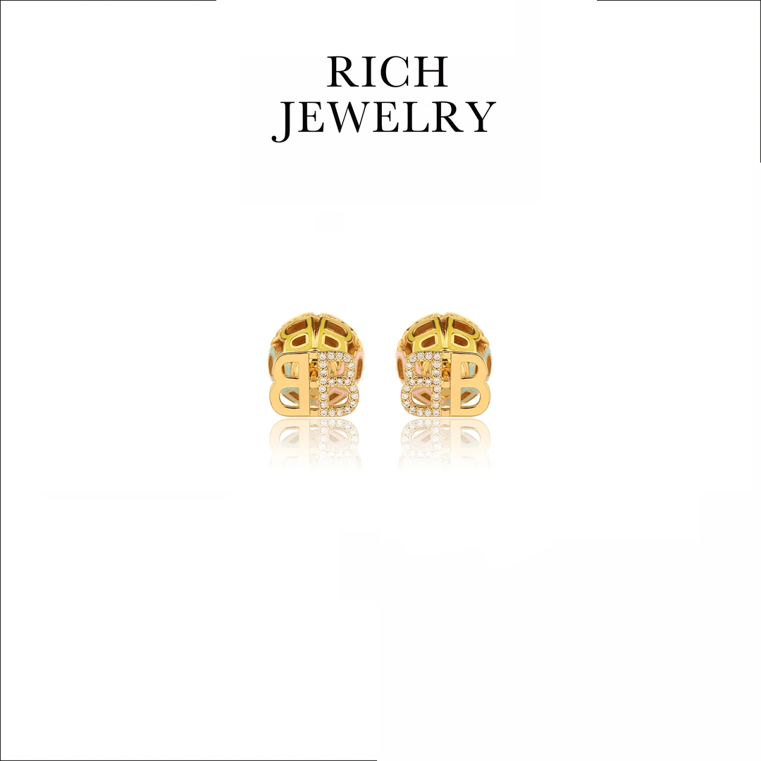 铜合金耳饰 RICH JEWELRY彩色镂空字母耳环50282