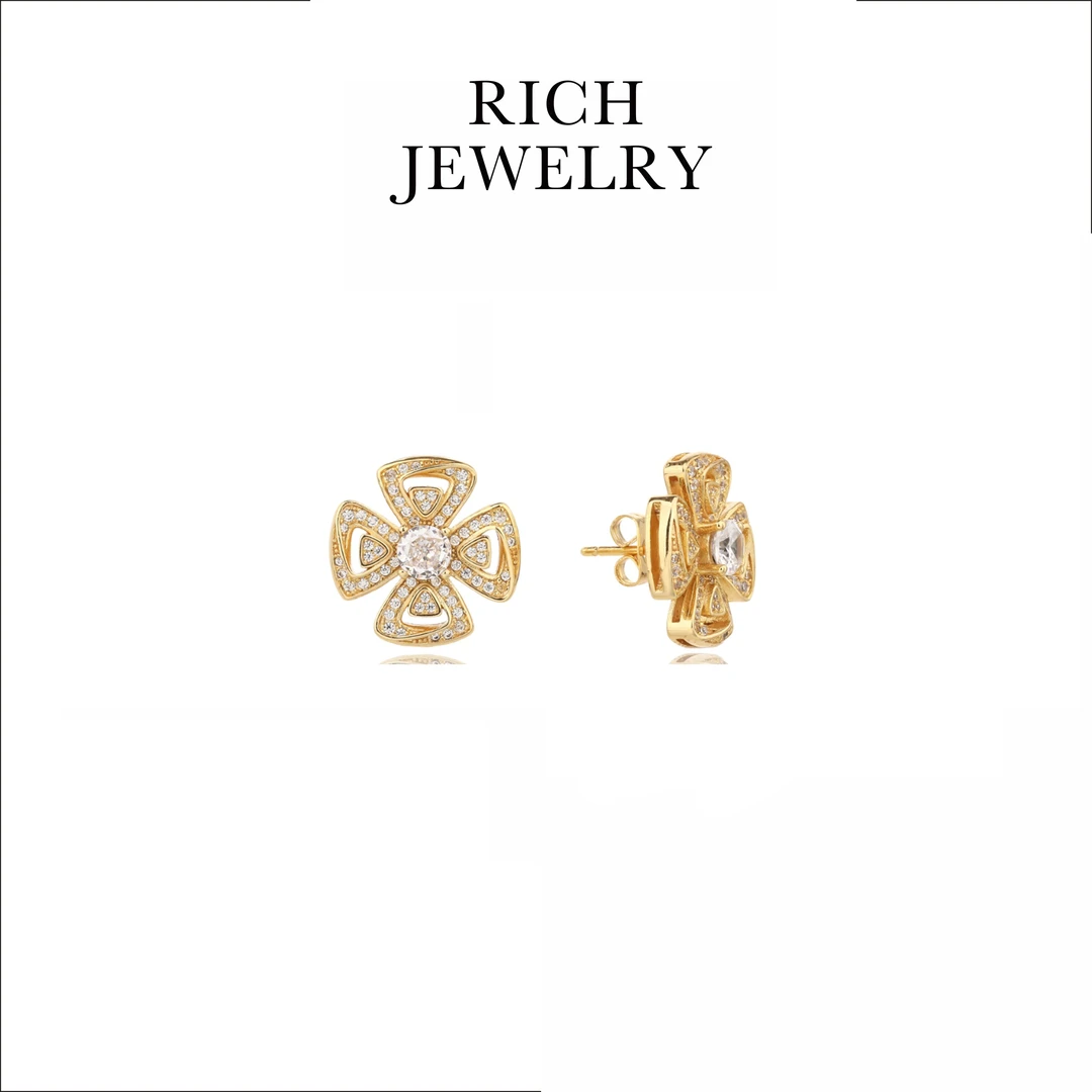 铜合金耳饰 RICH JEWELRY 欧美新款锆石耳环耳钉 27658