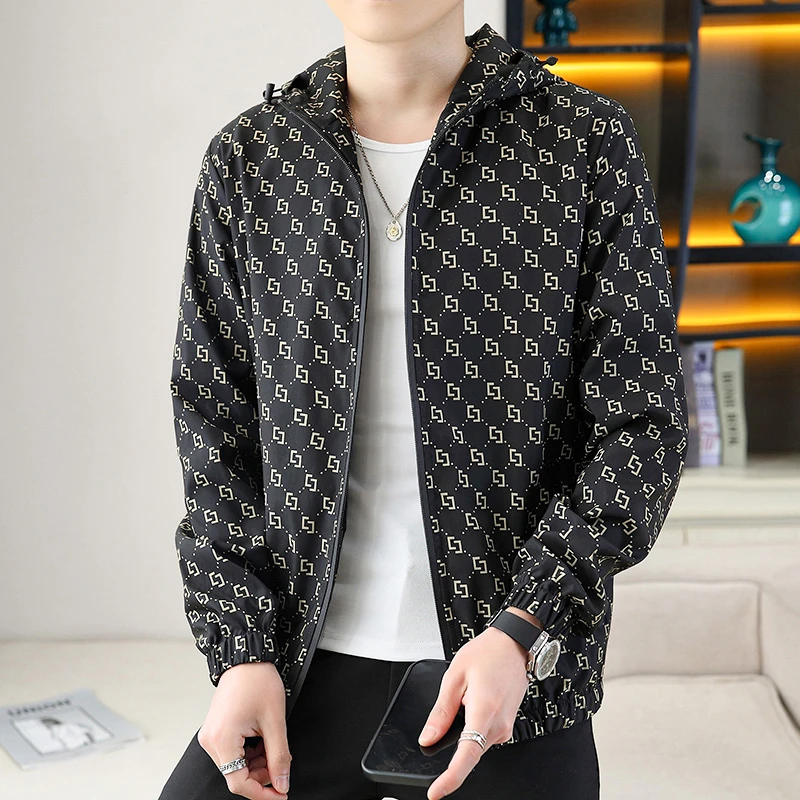 清仓连帽春季夹克男时尚夹克男潮流印花特价清仓韩版欧式夹克男