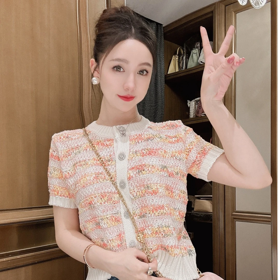 田娇baby 小香风彩色短袖上衣时尚气质夏日气息高级感百搭款名媛