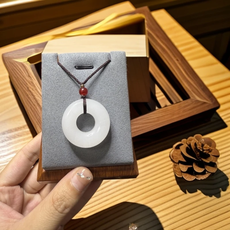 天然金丝玉甜甜圈吊坠石英质玉冰底时尚白色男女款挂件