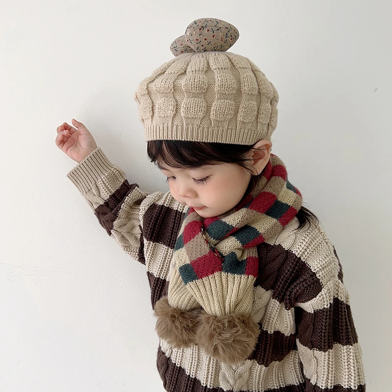 韩国贝雷帽秋冬季婴幼儿男童女宝宝纯色针织保暖毛线套头画家帽子