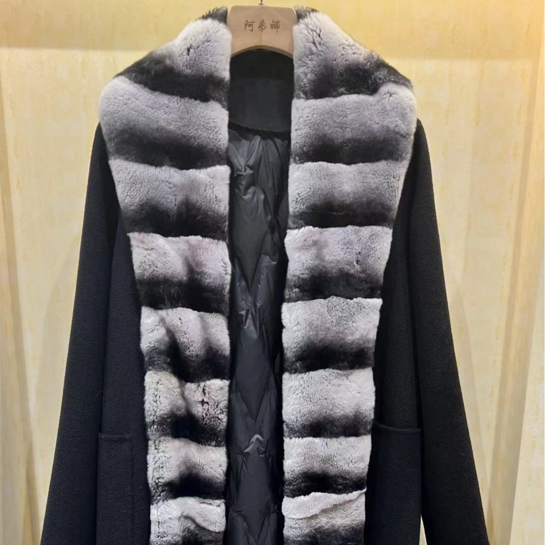 【吴沛儿粉丝专享】精品时尚羊绒羊毛+水貂领毛呢大衣长款-R5125636