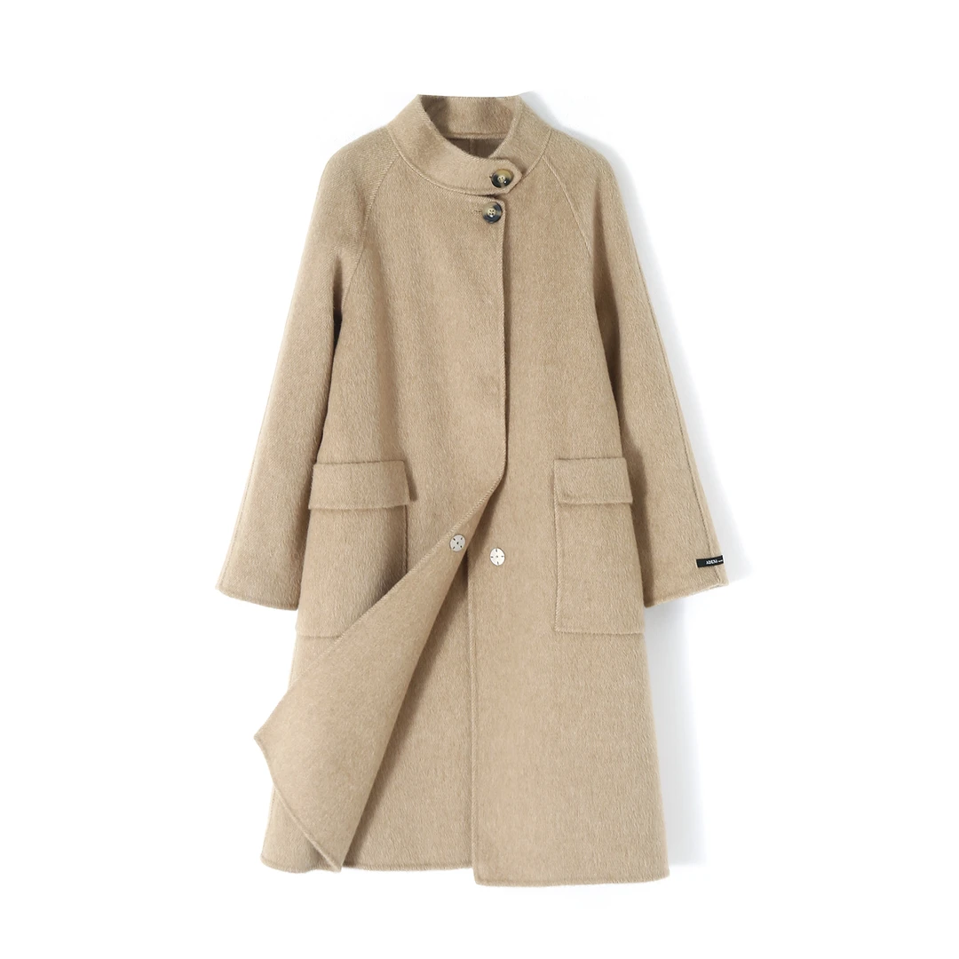 296133 羊毛80 莱赛尔20休闲女时尚气质长款双面毛呢大衣毛呢外套