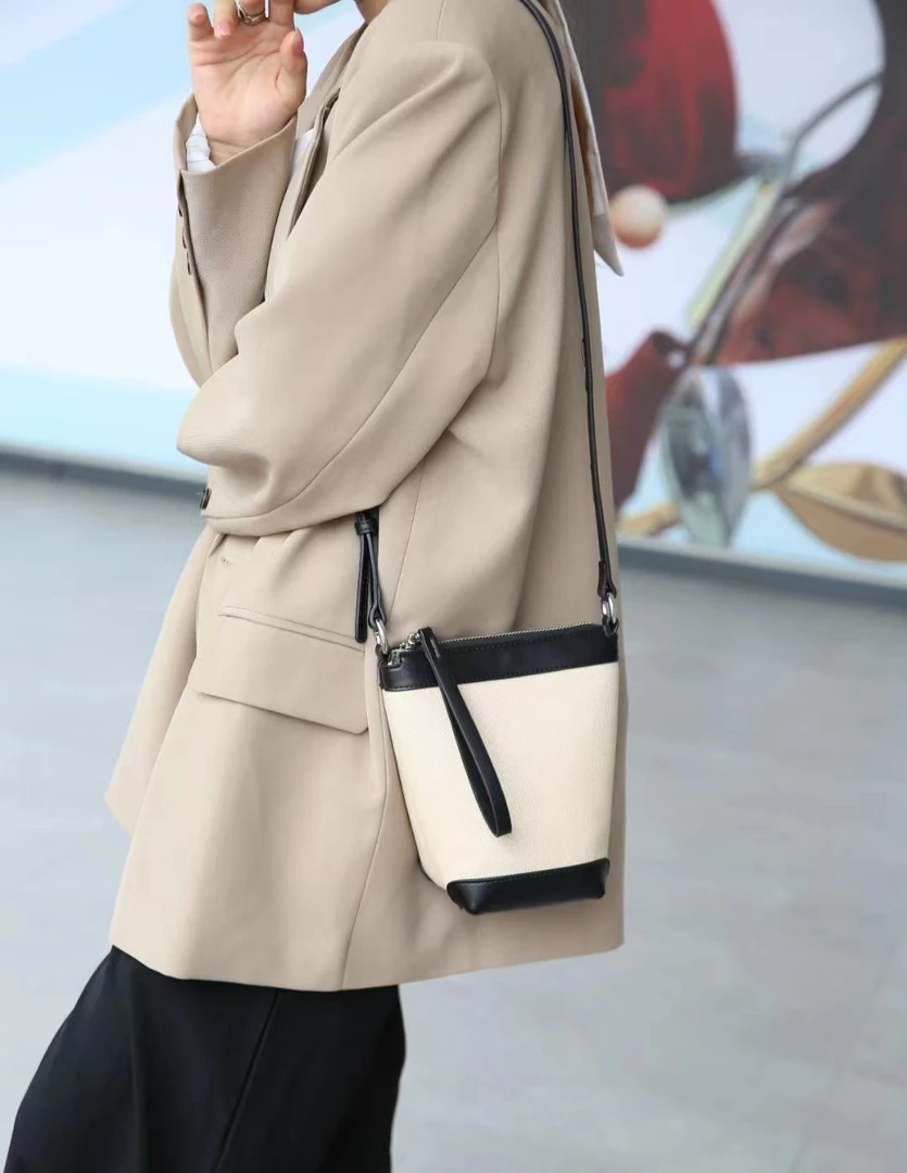 001-010时尚撞色水桶包女士韩系百搭斜挎包高级感小众休闲小包
