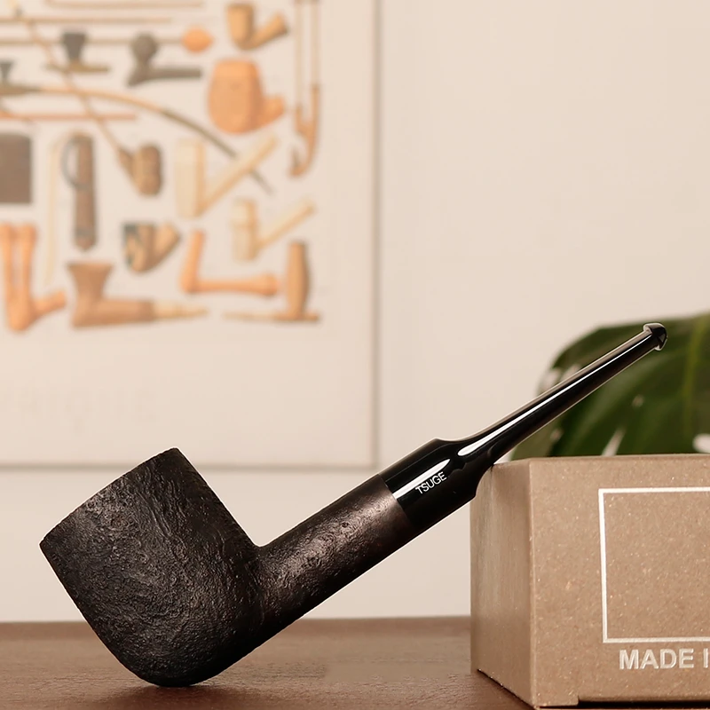 日本 Tsuge 柘植 赏味系列 黑喷砂撞球直斗 石楠木 烟斗