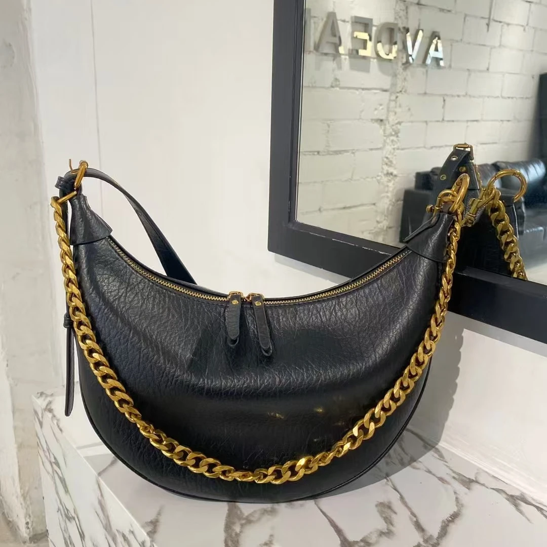 女包2024年新款时尚荔枝纹软皮半圆马鞍休闲手提百搭单肩斜挎包包