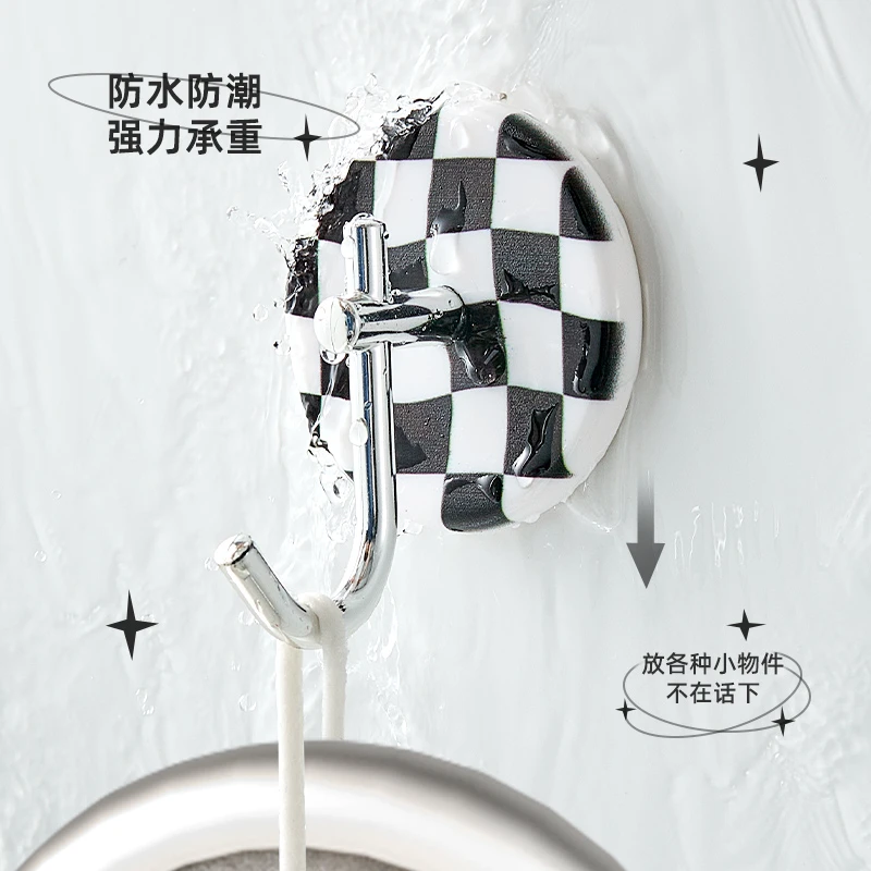 棋盘格挂钩简约强力粘钩免打孔卫生间家用门后无痕置物钩子