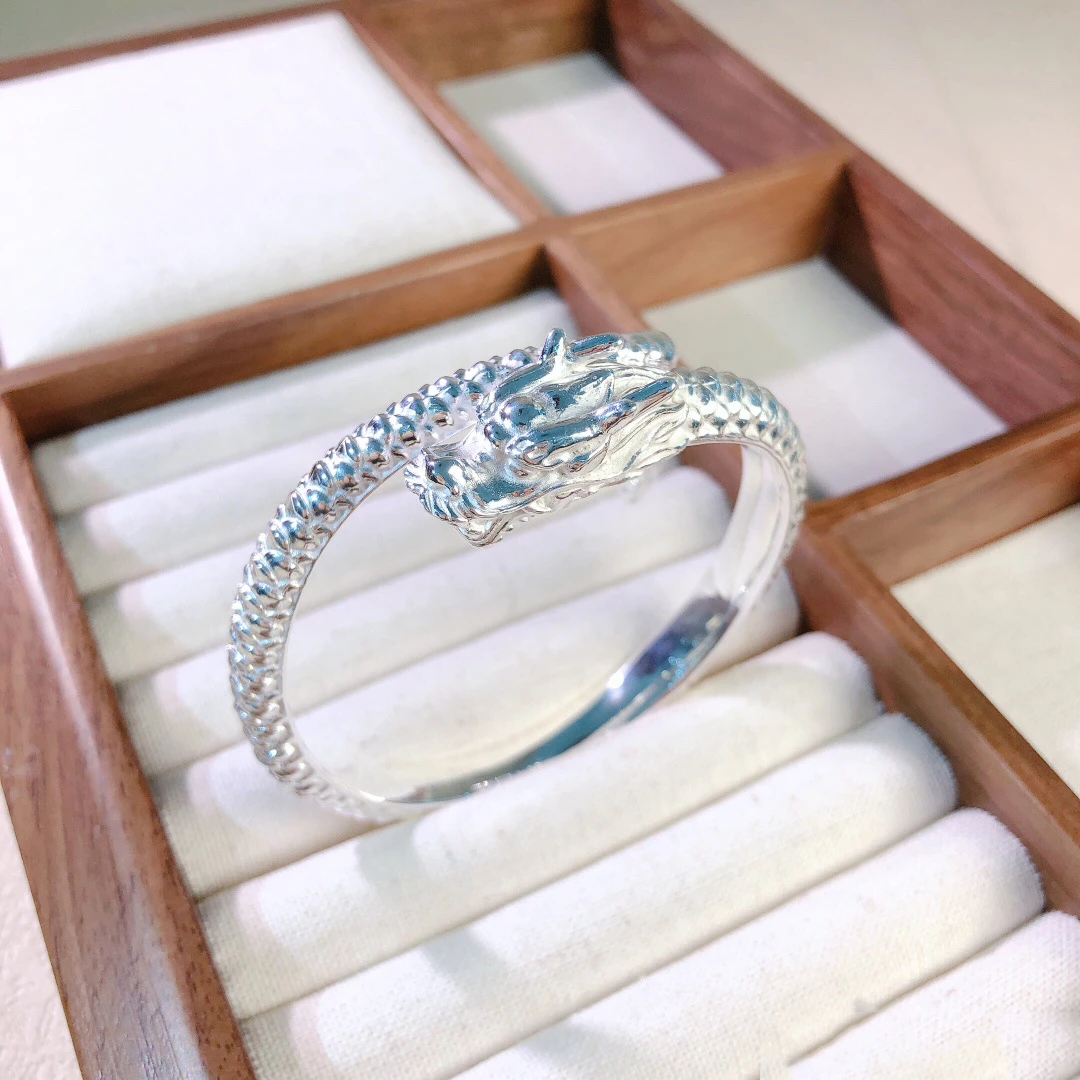 老凤凰神龙摆尾 9999纯银手工龙手镯 龙尾会晃的银手镯