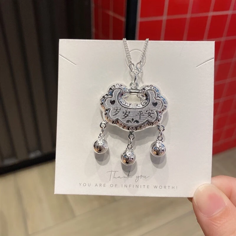 老凤凰999纯银宝宝长命锁项链经典银锁网红婴儿满月周岁生礼