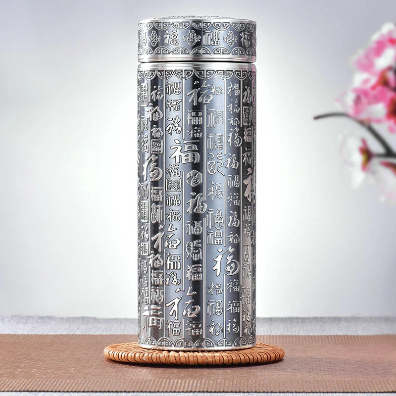 纯银银制品 老凤凰和百福银杯子九龙银水杯礼盒装重工浮雕工艺