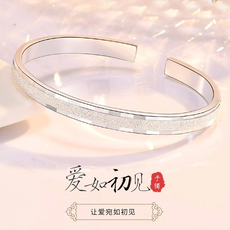 纯银手镯 老凤凰和银9999纯银开口手镯女古法实心磨砂手环送礼物