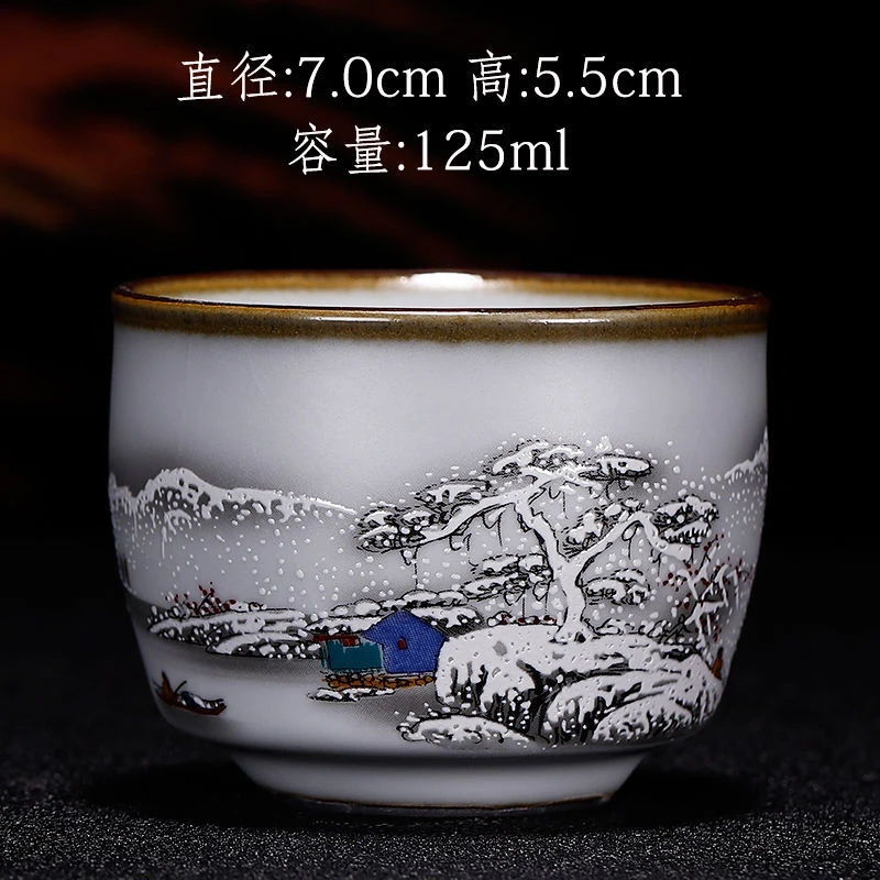 汝窑彩绘主人杯可养开片品茗杯陶瓷个人杯功夫茶杯茶盏创意定制杯