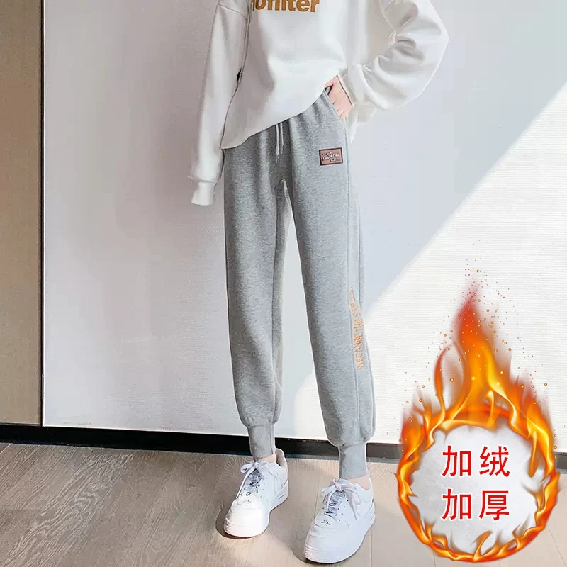 束脚运动裤女秋冬款加厚休闲卫裤宽松显瘦时尚高腰外穿加绒哈伦裤