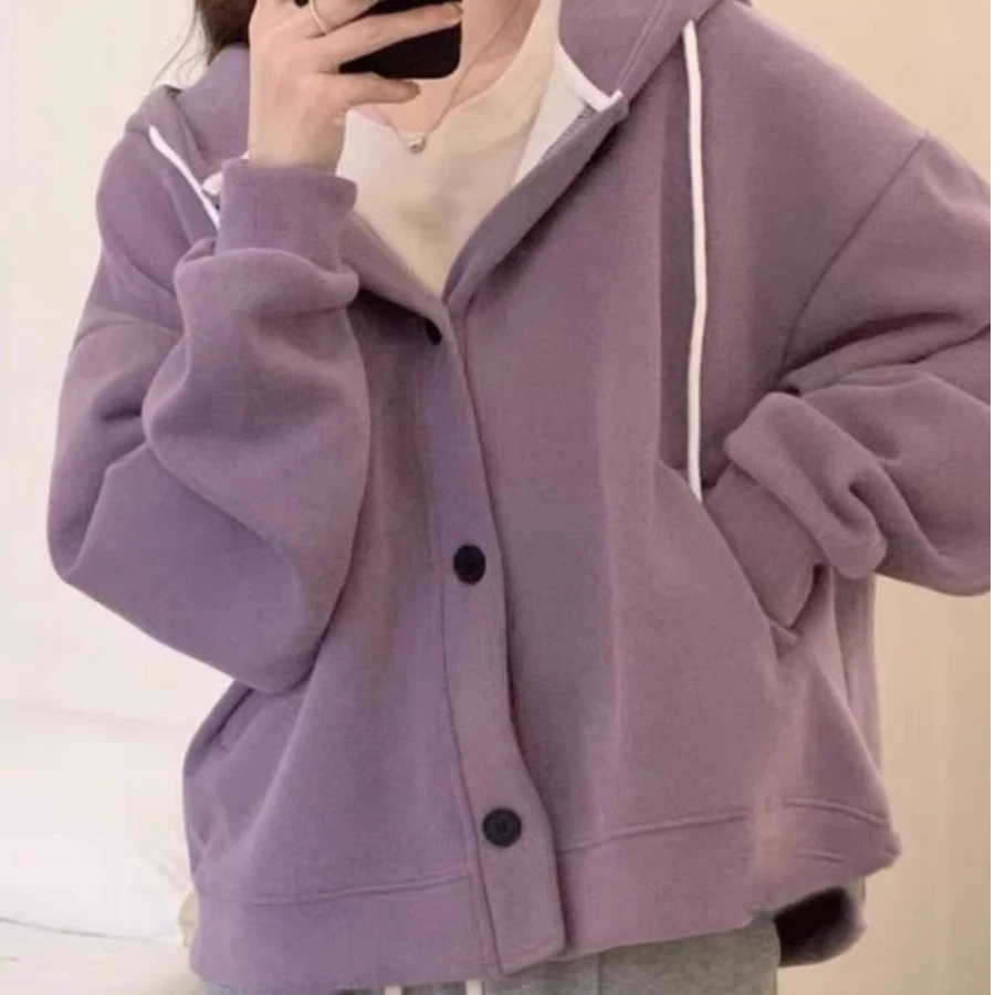 胖妹妹300斤慵懒风连帽外套女2024秋冬新款宽松显瘦百搭开衫卫衣