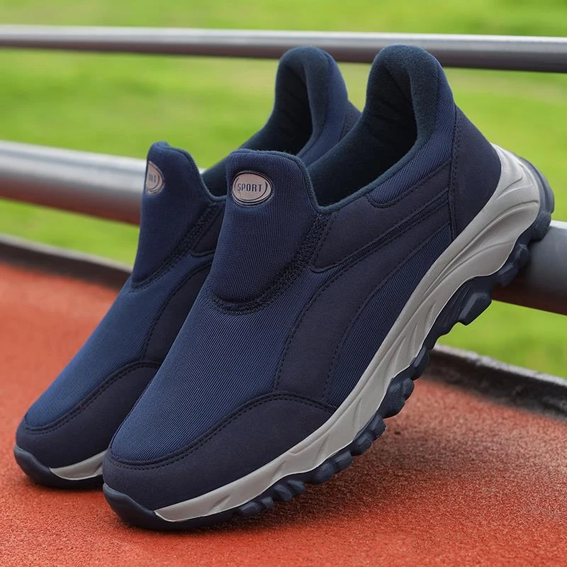 老人棉鞋男春秋冬季一脚蹬软底爸爸加厚保暖中老年健步老北京布鞋