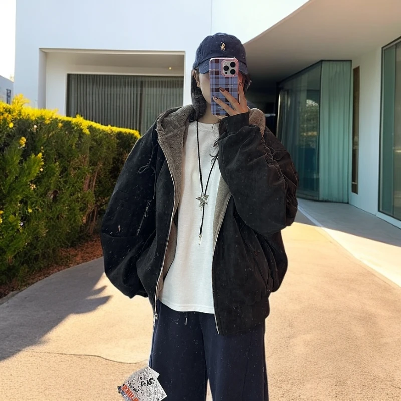 2024年新款冬季潮流痞帅休闲宽松保暖皮衣座山雕加厚款式三色