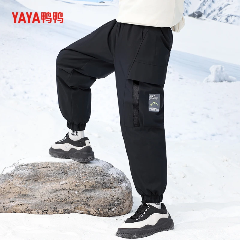 鸭鸭儿童羽绒裤女童保暖加厚中大童男童外穿冬工装90白鸭绒长裤