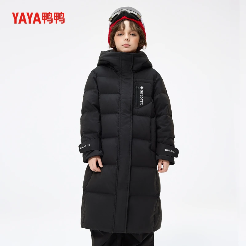 鸭鸭童装儿童羽绒服女童中大童款新款长款连帽厚款90白鸭绒运动风