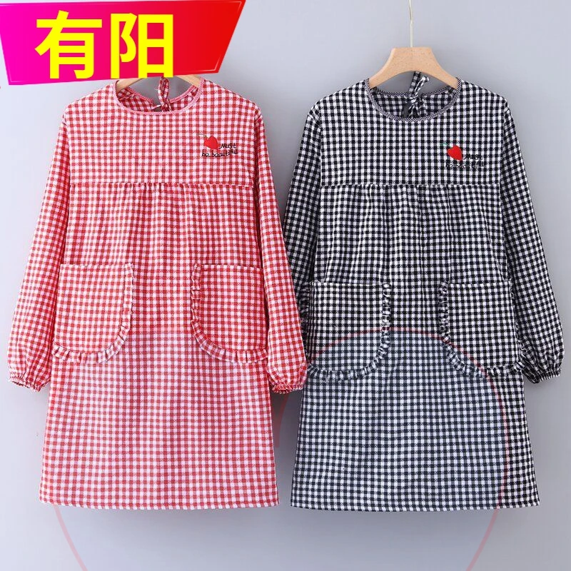 围裙厨房专用新款纯棉围裙长袖女厨房家用工作洋气可爱罩衣韩版时
