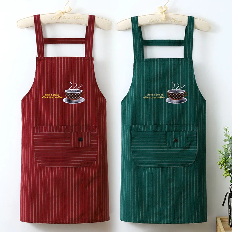 纯棉围裙女韩版棉麻围裙粗布透气罩衣男女工作服厨房防油污围腰裙