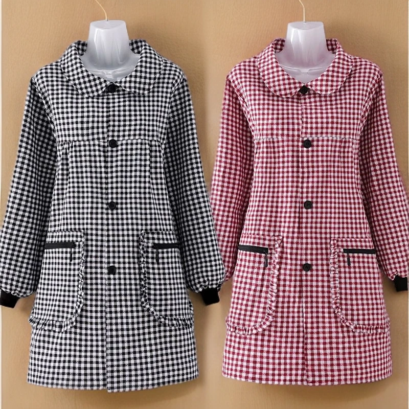 棉布正穿罩衣女新款韩版长袖围裙厨房家用做饭车间干活防尘工作服