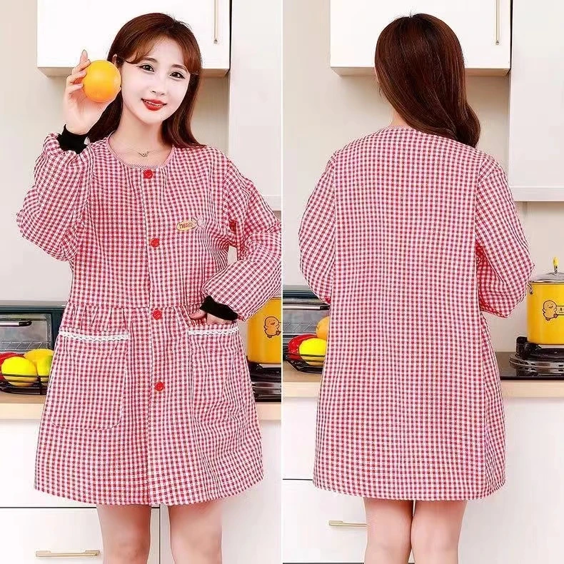 韩式时尚围裙长袖棉布罩衣围裙厨房专用围裙干活穿的男女罩衣女款