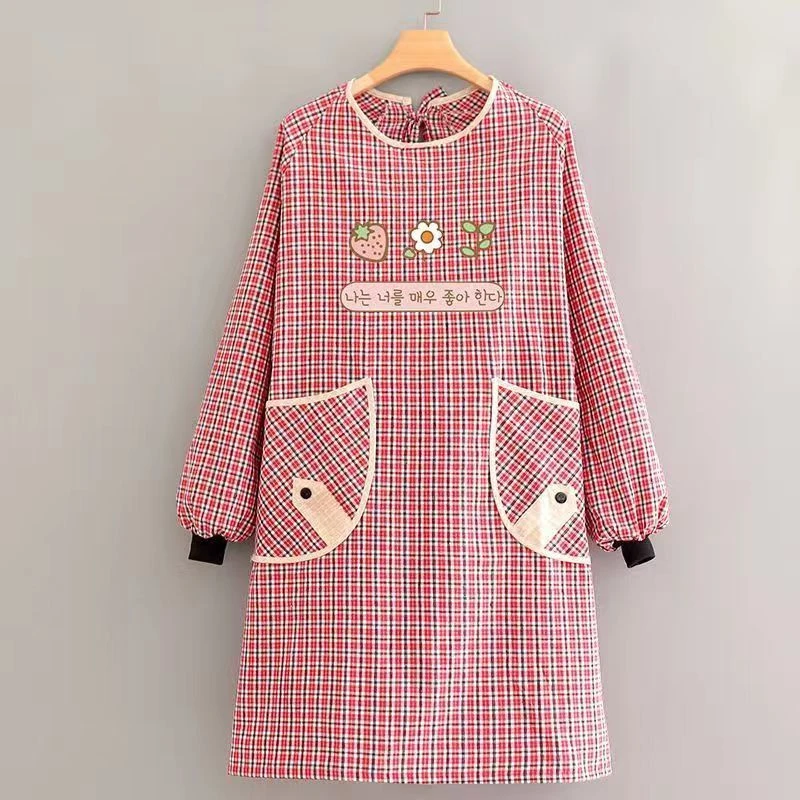 2023新款长袖围裙防污透气家用厨房做饭罩衣女工作服带袖大人围腰