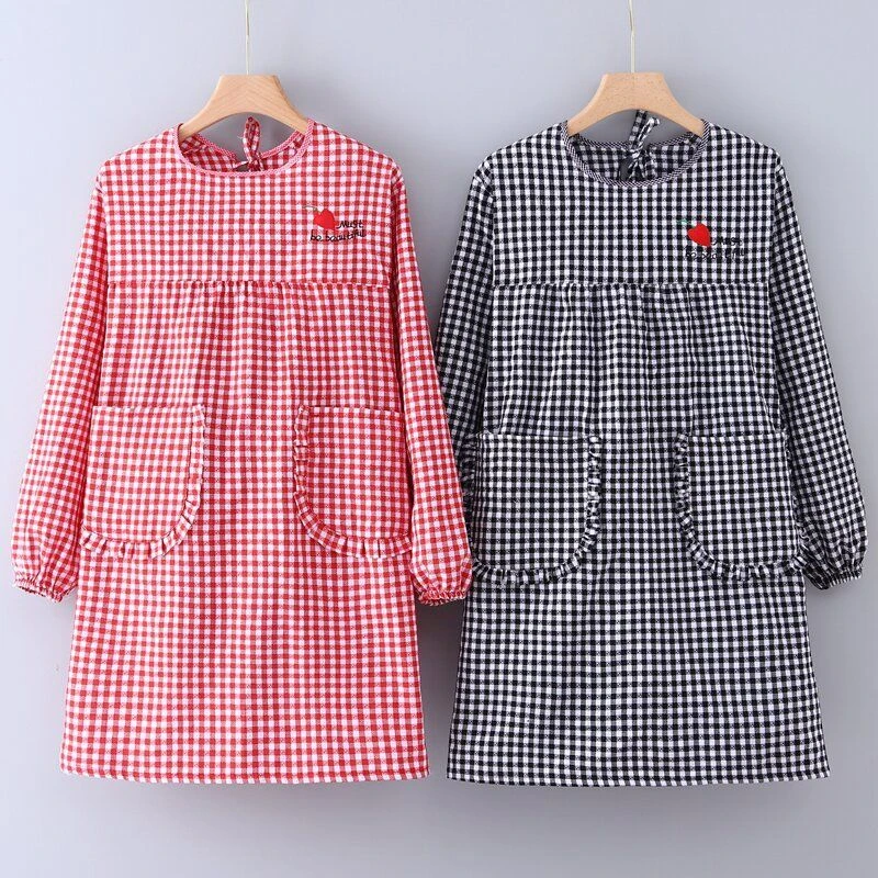 新款纯棉围裙长袖女厨房家用工作洋气可爱罩衣韩版围裙厨房专用