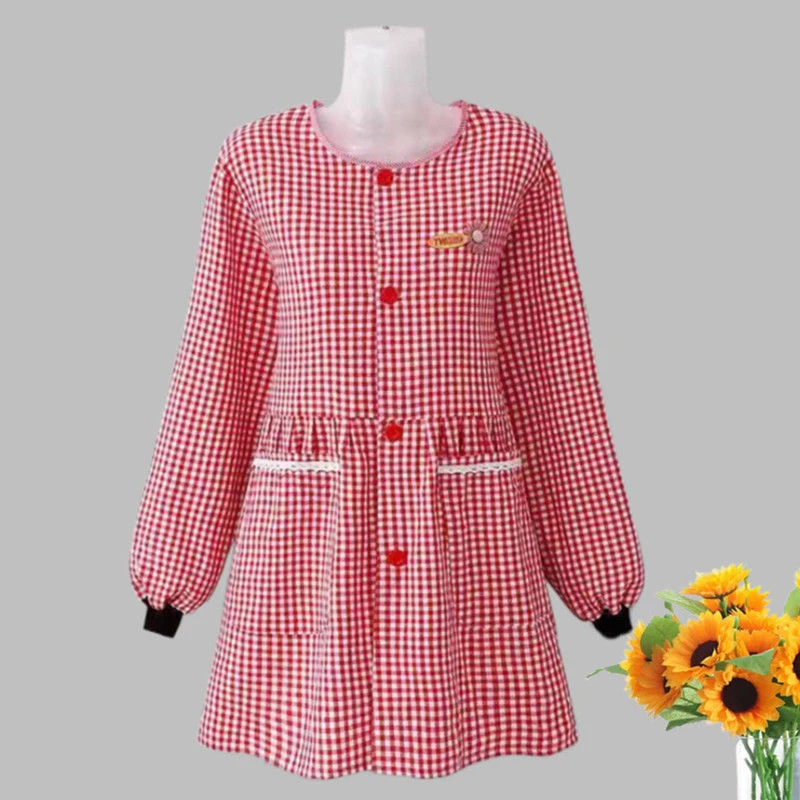 2023新款纯棉前开扣长袖罩衣韩版轻薄围裙厨房家用上班时尚工作服