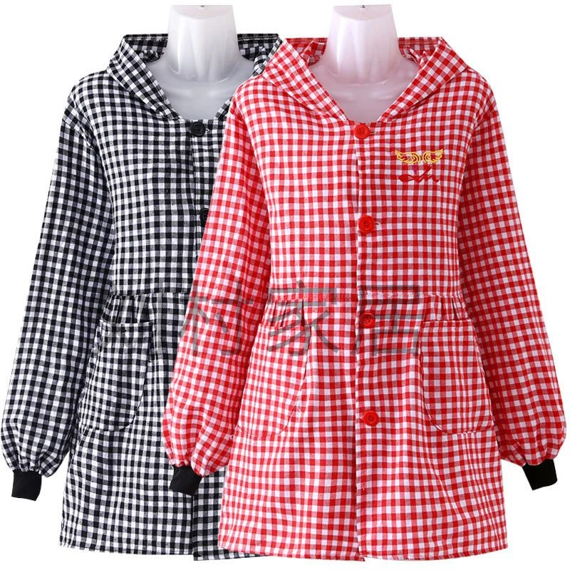 正穿带帽工作服女连帽围裙纯棉透气耐脏上班罩衣厨房围腰防水防油