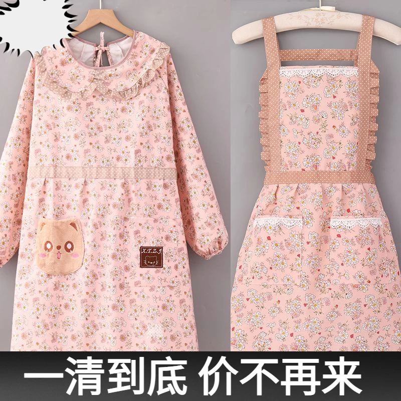 韩版时尚新款棉布厨房做饭围裙可爱耐磨上班工作餐饮围裙厨房专用