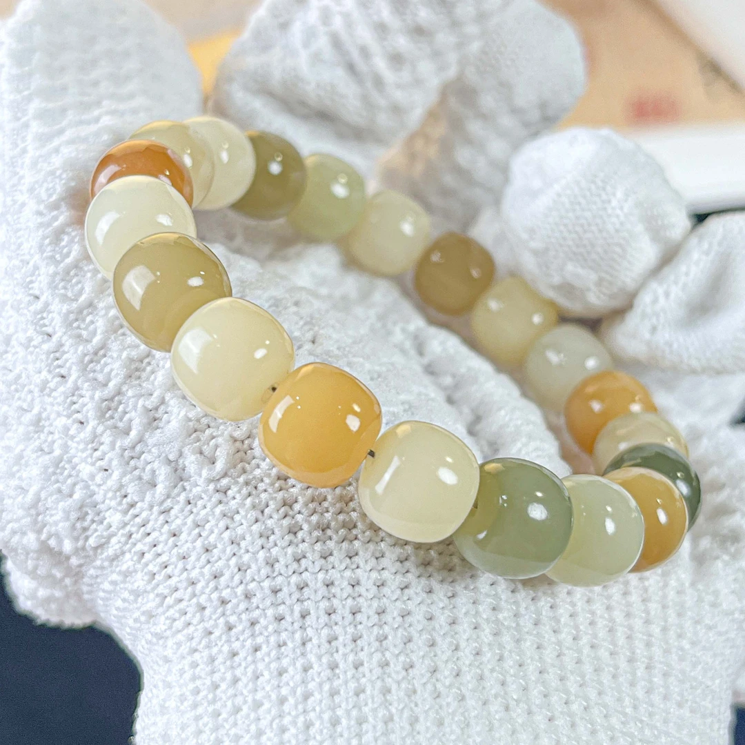 糖果奶豆天然白玉菩提根手串盘玩绕指柔女学生手工文玩手串念珠