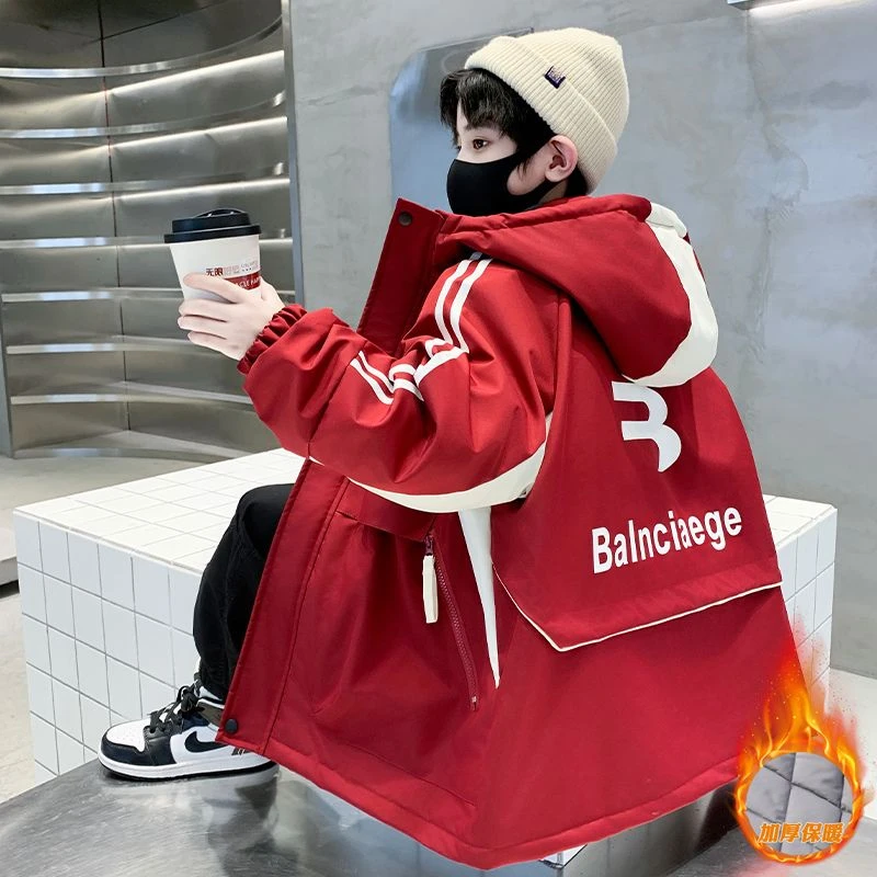 巴拉芭芭儿童装男童冲锋衣三合一可拆卸2024新款加厚中大童加绒冬